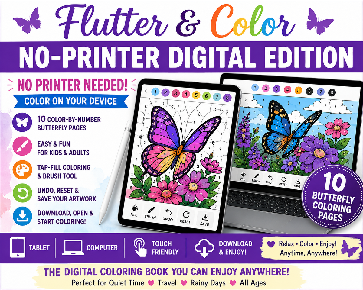 Flutter & Color – No-Printer Digital Coloring Edition