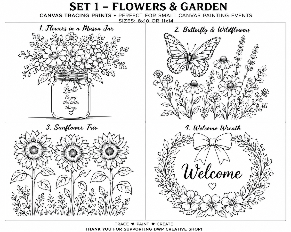 Canvas Tracing Prints – Flowers & Garden Set 1